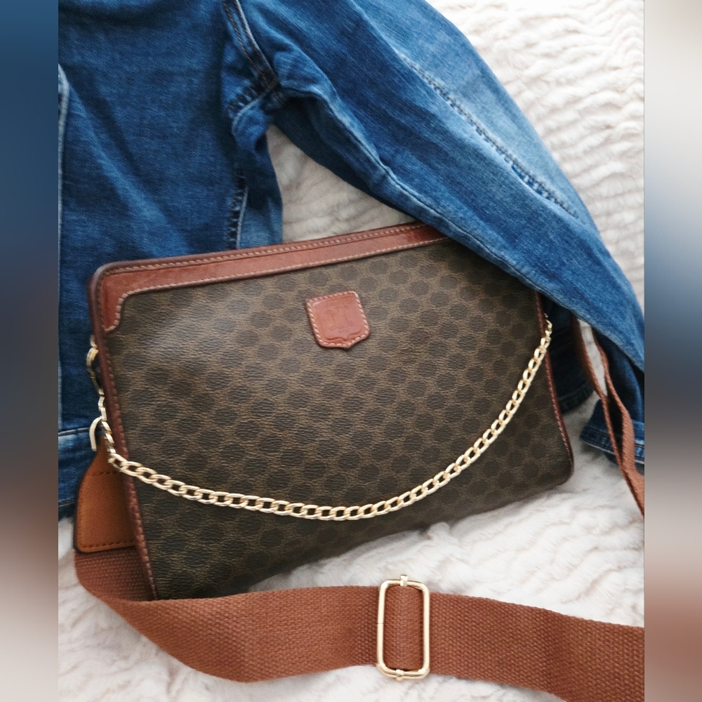 Authentic CELINE Macadam Vintage‎ Upcycled Clutch Crossbody Wallet WOC Shoulder - Picture 6 of 16